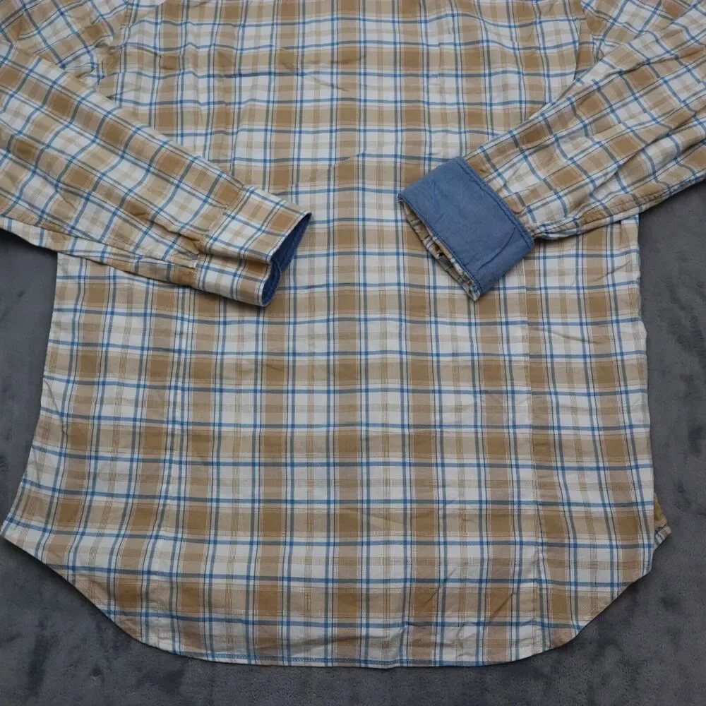 Banana Republic Shirt Mens Large Brown Plaid Button Up Flip Cuff Work Dress